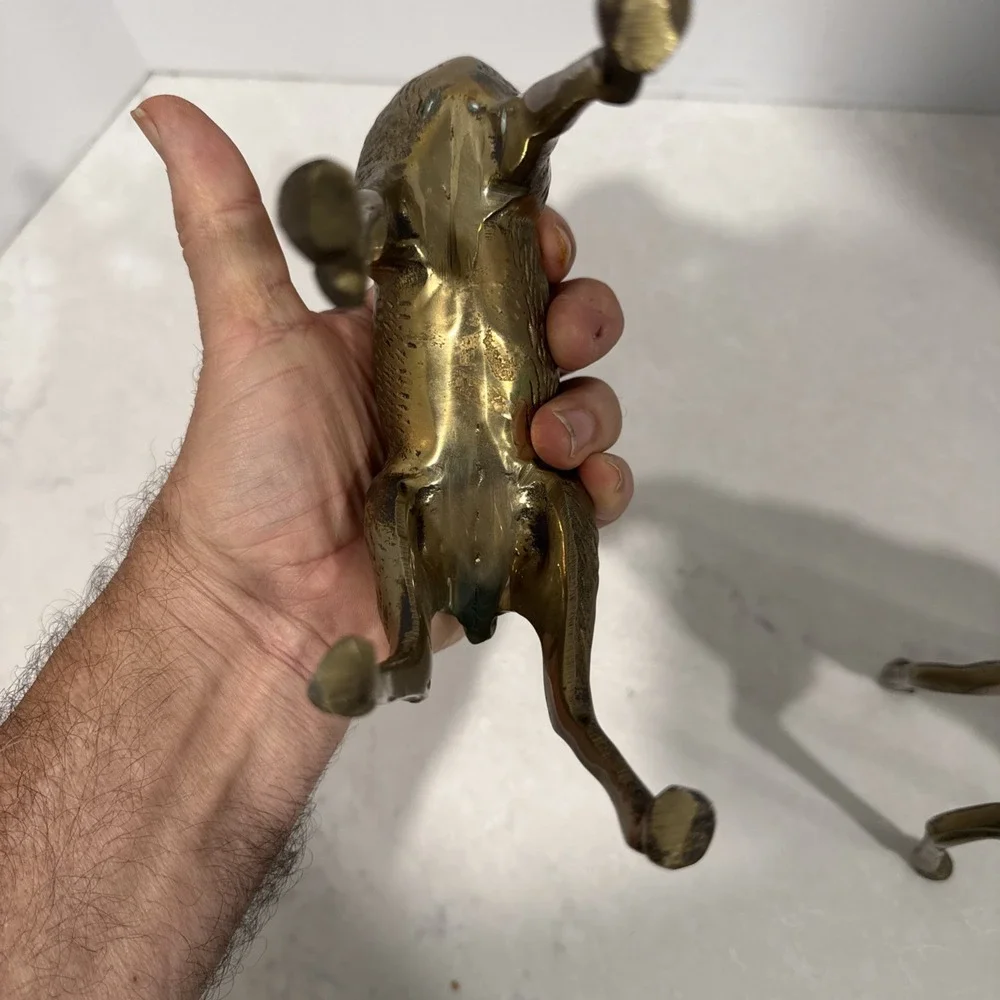 Vintage Large Brass Deer Buck And Doe Figurines Solid MCM